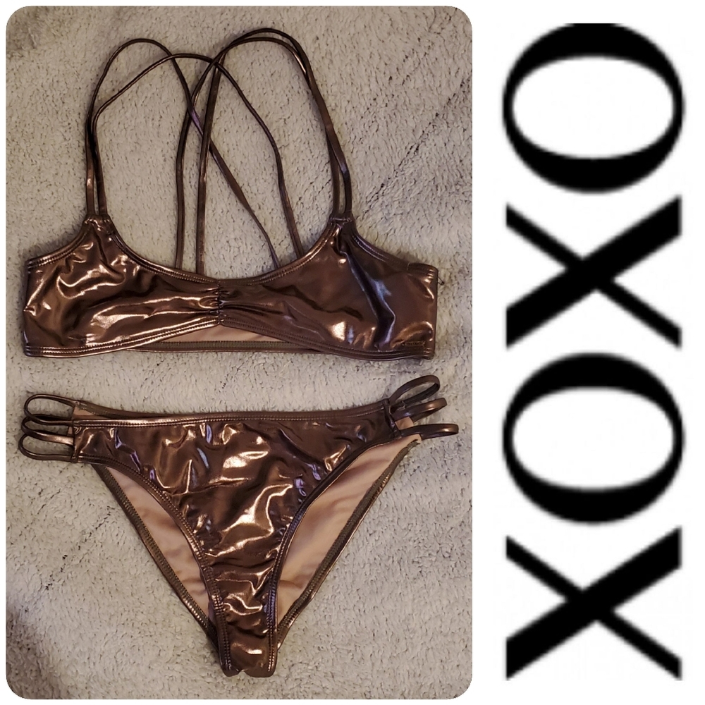 NWOT XOXO chrome metallic look bikini